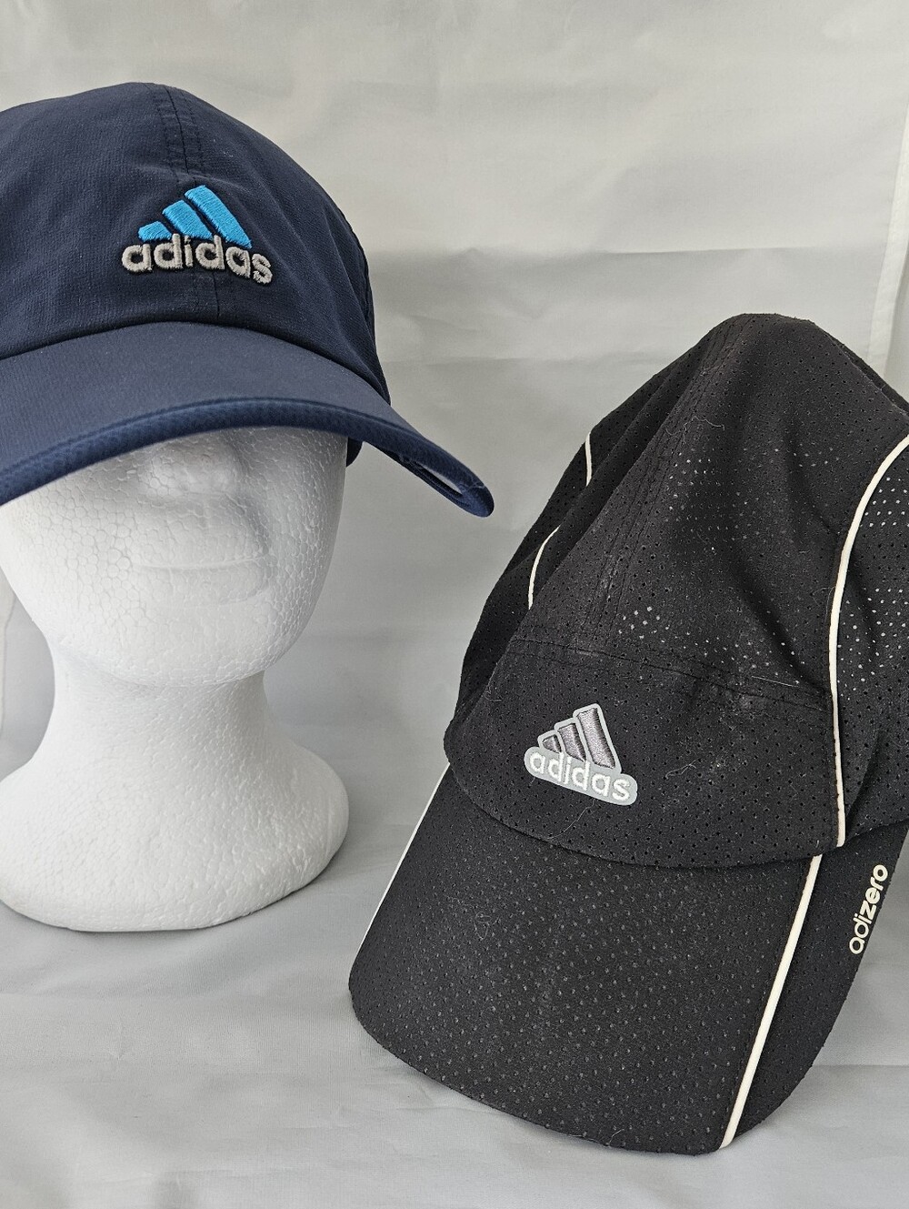 Pair of Adidas Black & Navy Blue Unisex Baseball Caps Hats Strapbacks with Embro